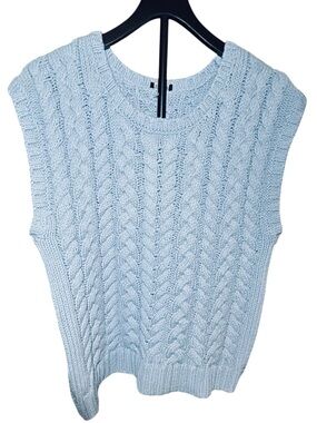 Talbots Pale Blue Cable-Knit Sleeveless Vest